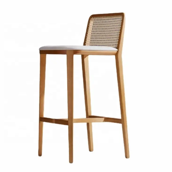 Commercial furniture chair upholstered modern and backrest cane wood bar chair