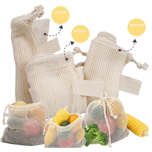 Tas belanja jala dapat digunakan kembali tas Tote tali katun organik tas belanja jaring produksi dengan pegangan panjang untuk penyimpanan sayuran buah - Product Image 6