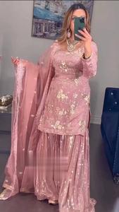 ชุดท็อปเพลาโซ่ที่สวยงามท็อป Georgette หนักพร้อม Plazzo ปักสวยงามเย็บเต็มรูปแบบวัสดุคุณภาพระดับพรีเมียม - Product Image 4