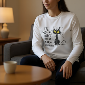 Camiseta de manga larga con estampado de gato: Si mi boca no lo dice, mi cara lo dirá - Product Image 3