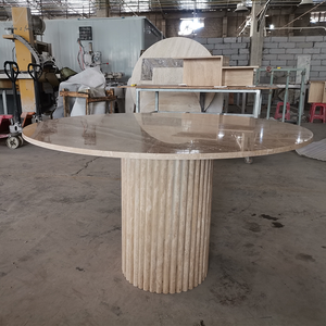 Phật Sơn Trắng nhà bếp Dinning keukentafel travertine nhà hàng chống cháy lớn travertine đá bảng <span class=keywords><strong>Top</strong></span> vòng bàn ăn - Product Image 3