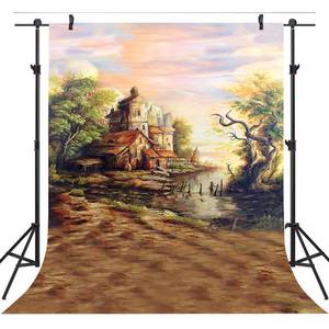 Fondo <span class=keywords><strong>de</strong></span> fotografía pintura al óleo granja junto al lago retrato fondo fotográfico <span class=keywords><strong>casa</strong></span> pintado a mano sesión fotográfica niños recién nacidos - Product Image 1