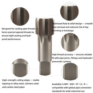 एम 2 हेस विभिन्न आकार टेपर स्टील डाई उपकरण धातु स्क्रू थ्रेड कटिंग पाइप थ्रेड सीधे बांसुरी टैप - Product Image 2