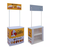 Comptoir d'exposition portable sur pied, table promotionnelle pliable en fer avec panneau en plastique PP pour supermarché