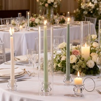 Bougeoir cylindrique en verre transparent à longue tige, romantique pour mariage, design creux, coupe-vent, lumière de table