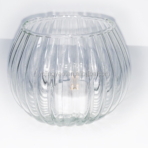 <span class=keywords><strong>Bouteille</strong></span> plate en verre borosilicate transparent Globe rond en verre à nervures Porte-bougie chauffe-plat - Product Image 2
