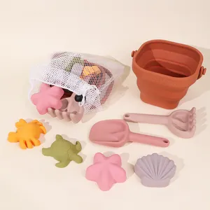 Wholesale 2024 New Product Eco Food Grade Outdoor Summer Cute Kids Adults Beach Sand Silicone Bucket Toy Custom Toys Beach Set
