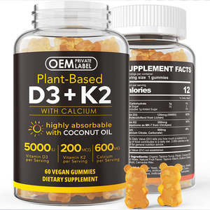 Gomitas Personalizadas de Vitamina D3 K2 con Calcio + K2 (MK-7) Citrato de Magnesio para Huesos, Músculos, Dientes e Inmunidad, Gomitas Veganas de Vitamina K2 - Product Image 1