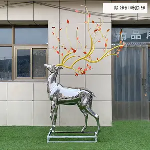 New Design Christmas Decorations Metal Reindeer Statue Stainless Steel Outdoor Deer Sculpture