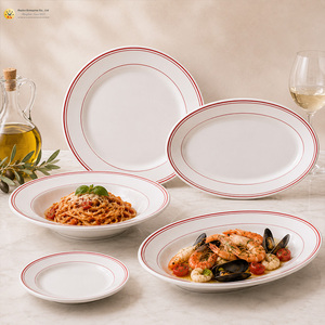 Assiettes à dîner en porcelaine de <span class=keywords><strong>style</strong></span> européen avec logo personnalisé, vente en gros, ensembles d'assiettes en céramique, bord rouge, <span class=keywords><strong>style</strong></span> <span class=keywords><strong>bistrot</strong></span>, pour restaurants et hôtels - Product Image 1