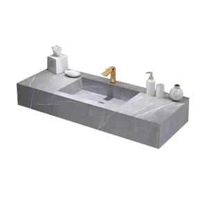 <span class=keywords><strong>Lavabo</strong></span> de piedra de mármol negro de lujo, <span class=keywords><strong>lavabo</strong></span> colgante de pared, Sensor LED, armario de almacenamiento de espejo - Product Image 4