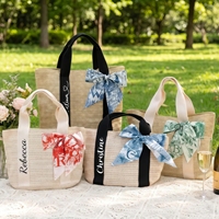 Sac fourre-tout tissé en paille personnalisé avec nom, sac à main de plage pour femme, sac à bandoulière d'été brodé avec nœud en ruban