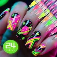 Nouveaux marqueurs fluorescents pour nail art de 0,5 mm, ensemble de 24 couleurs, style néon UV, DIY, graffiti, marqueurs colorés non toxiques pour la peinture sur ongles
