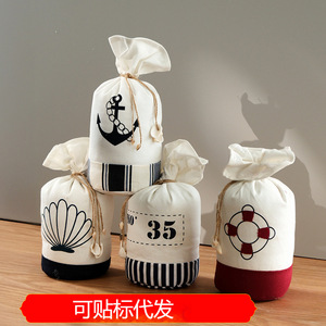 Butée de porte ronde en tissu de style nautique avec motif ancre, à fixer au sol, décorative pour la maison - Product Image 5