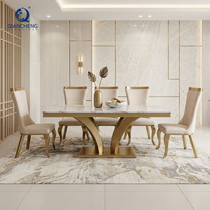 Commercio all'Ingrosso <span class=keywords><strong>Tavoli</strong></span> da Sala da Pranzo di Importazione per Ristorante e Cucina Set Sala da Pranzo in Marmo Grigio con Sei Sedie - Product Image 3