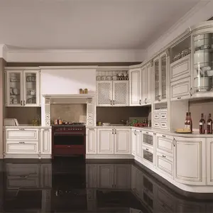 European Style Luxury Solid Wood Modular Kitchen Furniture Modern Design Kitchen Cabinet White Wood Kitchen Cabinet