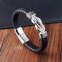 Bracelet en cuir en forme de 8, tissé à la main, en cuir véritable, pour homme, avec accessoires de mode en acier inoxydable 316