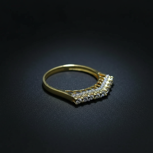 Bague élégante en or jaune avec accent de diamant, design incurvé multi-pierres, bijoux fins, cadeau pour femme, anniversaire, mariage - Product Image 3