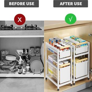 Organisateur sous évier de salle de bain à 2 niveaux, panier coulissant pour armoire, tiroir de rangement multifonctionnel, paniers de rangement pour salle de bain - Product Image 4