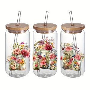 Decalcomanie da giardino fiori primaverili UV DTF carta di trasferimento impermeabile 16 Oz barattolo di vetro bottiglia tazza fai da te decorazione artigianale - Product Image 3