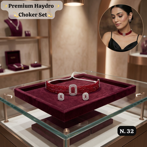 Silver Plated Hydro Bead Choker Necklace Set Maroon Ruby Red Multi Layer <b>Crystal</b> Beads Collar Necklace with CZ <b>Stud</b> <b>Earrings</b> - Product Image 2