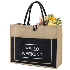 Fashion Customize Logo Large Capacity <strong>Jute</strong> <strong>Tote</strong> Shopping <strong>Bag</strong> for Wedding Gift <strong>Bag</strong> - Product Image 1