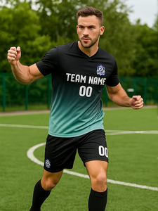 أطقم ملابس رياضية لكرة القدم برقبة على شكل V قابلة للتخصيص بالاسم والرقم والشعار من بوليستر 100%، مطبوعة بتقنية النقل الحراري، مسامية وسريعة الجفاف، خدمة OEM - Product Image 2