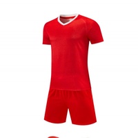 Ensemble de maillot de football rouge à col en V en jacquard subtil, séchage rapide, pour l'entraînement et les compétitions des équipes de club