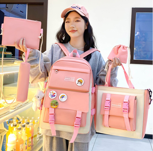 Mochila Escolar Coreana de Cinco Piezas Estilo Casual para Estudiantes, Diseño Fresco para el Campus, con Cierre, Portátil, para Viajes, Computadora, con Letras, 2025 - Product Image 6