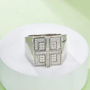 <b>Mens</b> 18K White Gold Plated 925 Sterling <b>Silver</b> <b>Ring</b> Cubic Zirconia Wedding Band Classic Engagement <b>Ring</b> Elegant Party Jewelry - Product Image 2