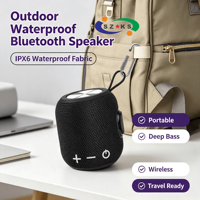 Nouvelle enceinte portable sans fil 5W résistante à l'eau IPX6 en tissu et plastique, avec subwoofer stéréo extérieur et prise en charge du logo personnalisé