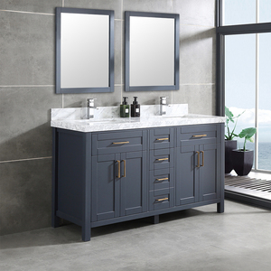 Meuble-lavabo de salle de bain haut de gamme de 60 pouces avec double vasque en céramique et caractéristiques résistantes à l'eau - Product Image 2