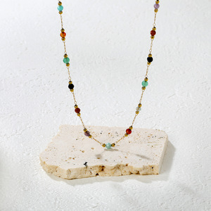 Conjunto de pulsera y collar de piedra natural de color acero inoxidable, joyería unisex, regalo de moda, diseño simple. - Product Image 4