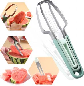 Coupe-pastèque manuel 3-en-1 en acier inoxydable de qualité alimentaire avec fourchette, facile à nettoyer - Product Image 1