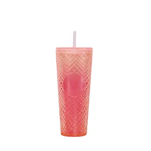24oz Double-Walled Reusable Iced Coffee Cup With Straw And Lid For Parties And Drinks