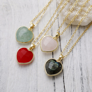 Heart Shape Natural Stone Pendant <b>Necklace</b> 18K Gold Plated Chain Bezel Setting Gift Jewelry Zinc Alloy Fashion <b>Necklace</b> - Product Image 1