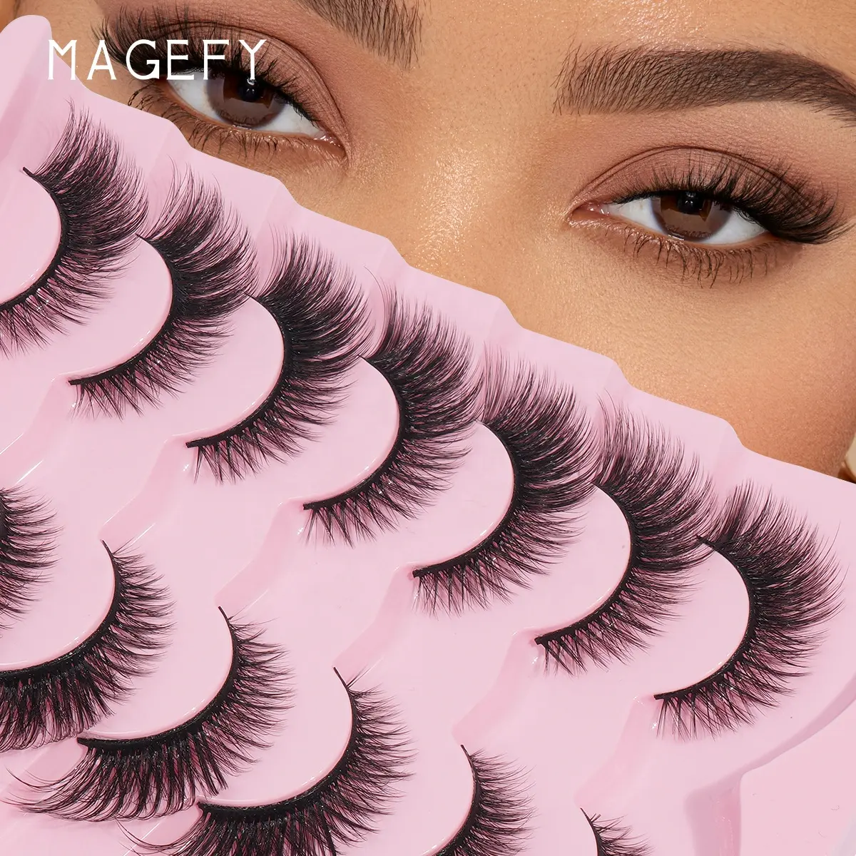 MAANGE toptan 7 pairs sahte vizon kabarık 3d tilki göz lashes büyüleyici kedi göz şerit lashes sahte kirpikler