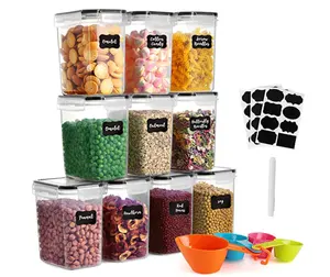 Recipientes de plástico para almacenamiento de cereales, contenedor hermético de alimentos con tapas