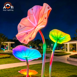 Grande lampe LED en forme de feuille de lotus, éclairage paysager RGB changeant de couleur, sculpture lumineuse extérieure pour parc et <span class=keywords><strong>jardin</strong></span> - Product Image 5