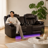Frank Hochwertiges LED-Leder-Liegesofa mit Getränkehaltern für Luxuriöses Heimkino-Erlebnis Set