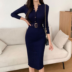 <span class=keywords><strong>Robe</strong></span> pull en maille élégante et ajustée à col rond et manches longues pour <span class=keywords><strong>femme</strong></span>, style européen et américain, nouvelle collection automne-<span class=keywords><strong>hiver</strong></span> - Product Image 3