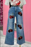 Jean ample à sequins pour femme, taille mi-haute, coupe boyfriend, décontracté d'été, délavage moyen, jambe large, styles variés (référence uniquement)