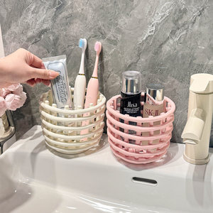 Ceramic Woven <b>Storage</b> <b>Basket</b> Round Bathroom Cosmetic Organizer For Toothbrush Toothpaste Makeup Desktop Living Room <b>Storage</b> - Product Image 3
