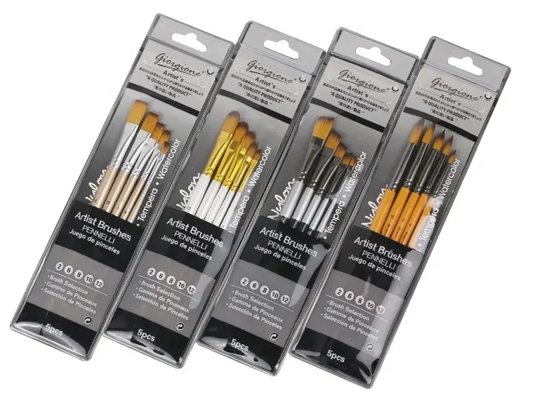 Оптовая продажа четыре цвета 5 шт нейлон акварелью и гуашью расписная деревянная щетка с несколькими формы волос для художественной росписи