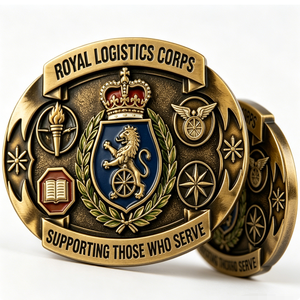 Boucle de ceinture du Corps logistique royal, en laiton plaqué or, avec emblème en relief et impression émail dur, cadeau d'affaires patriotique - Product Image 3