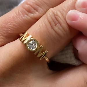 Bague pour maman en or avec diamant rond et lettre, cadeau pour femme, fête des mères - Product Image 2