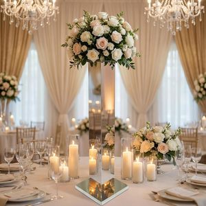 Hafyow 2PCS Vases à fleurs géométriques hauts en acier inoxydable argenté <span class=keywords><strong>de</strong></span> 31,5 pouces pour tables <span class=keywords><strong>de</strong></span> mariage et anniversaire - Product Image 2