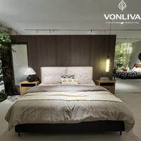 Lit double de luxe Vonliva, cadre de lit King/Queen avec rangement, design moderne personnalisable, revêtement en lin, garantie de 2 ans