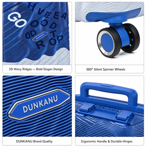 Set Valigie Personalizzate in ABS+PC, 3 Pezzi (20, 24, 28 Pollici), Blu Bianco con Stampa Ondulata e Design Tipografico, Valigia Rigida con Ruote, OEM - Product Image 3