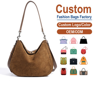 Bolso de Hombro de Cuero Genuino para Mujer, Textura de Gamuza Color Camel, Costuras Decorativas, Diseño Minimalista, Forro de Algodón de 7 Pulgadas | - Product Image 1